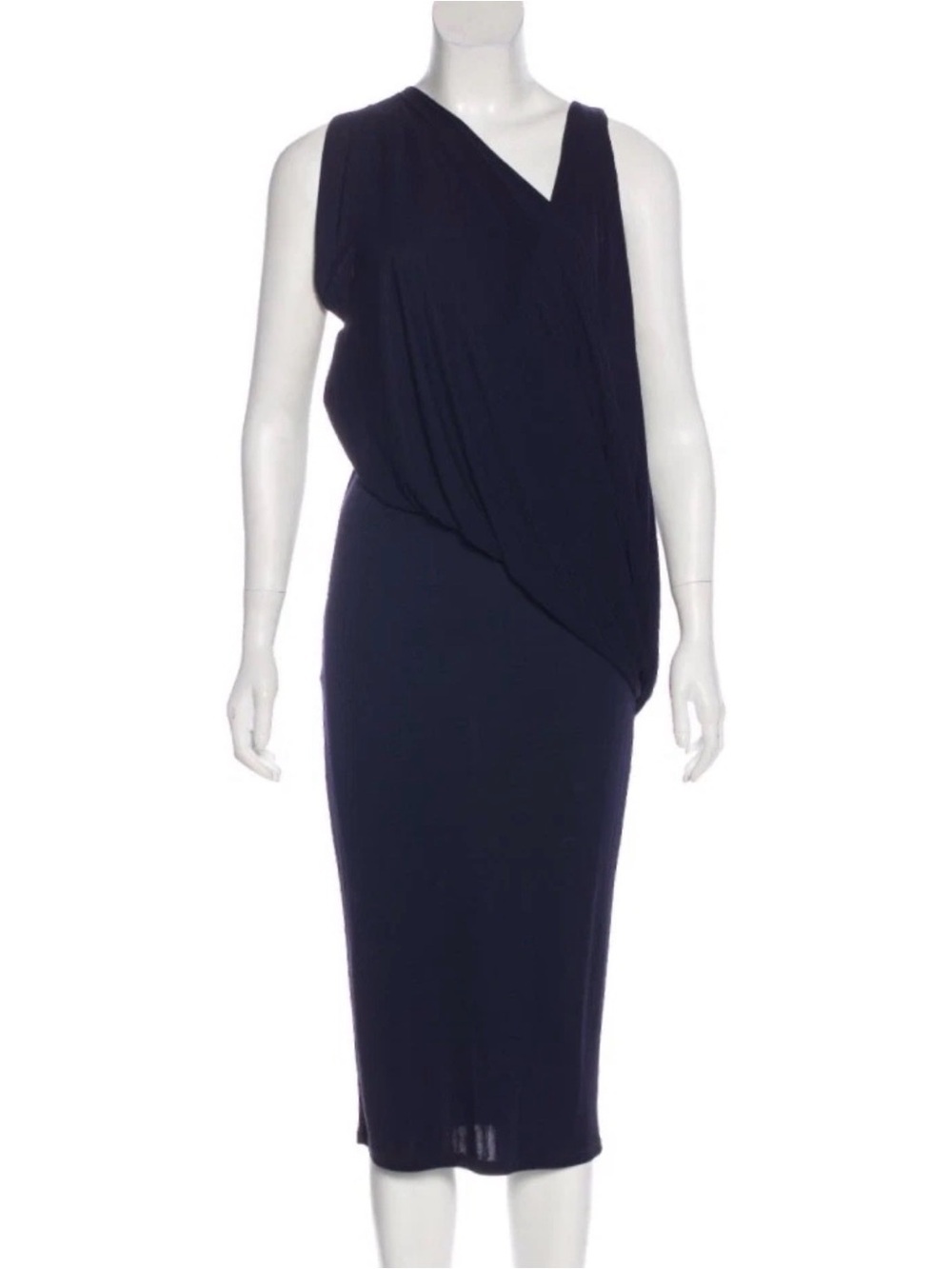 Stella McCartney Navy Asymmetrical Drape Midi Length Dress
